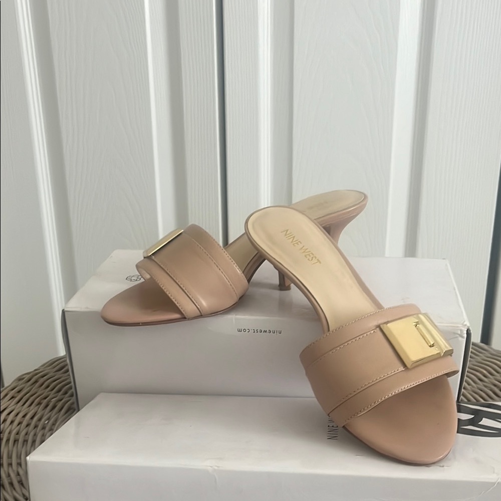 Nine West Tan High Heel Block Sandals